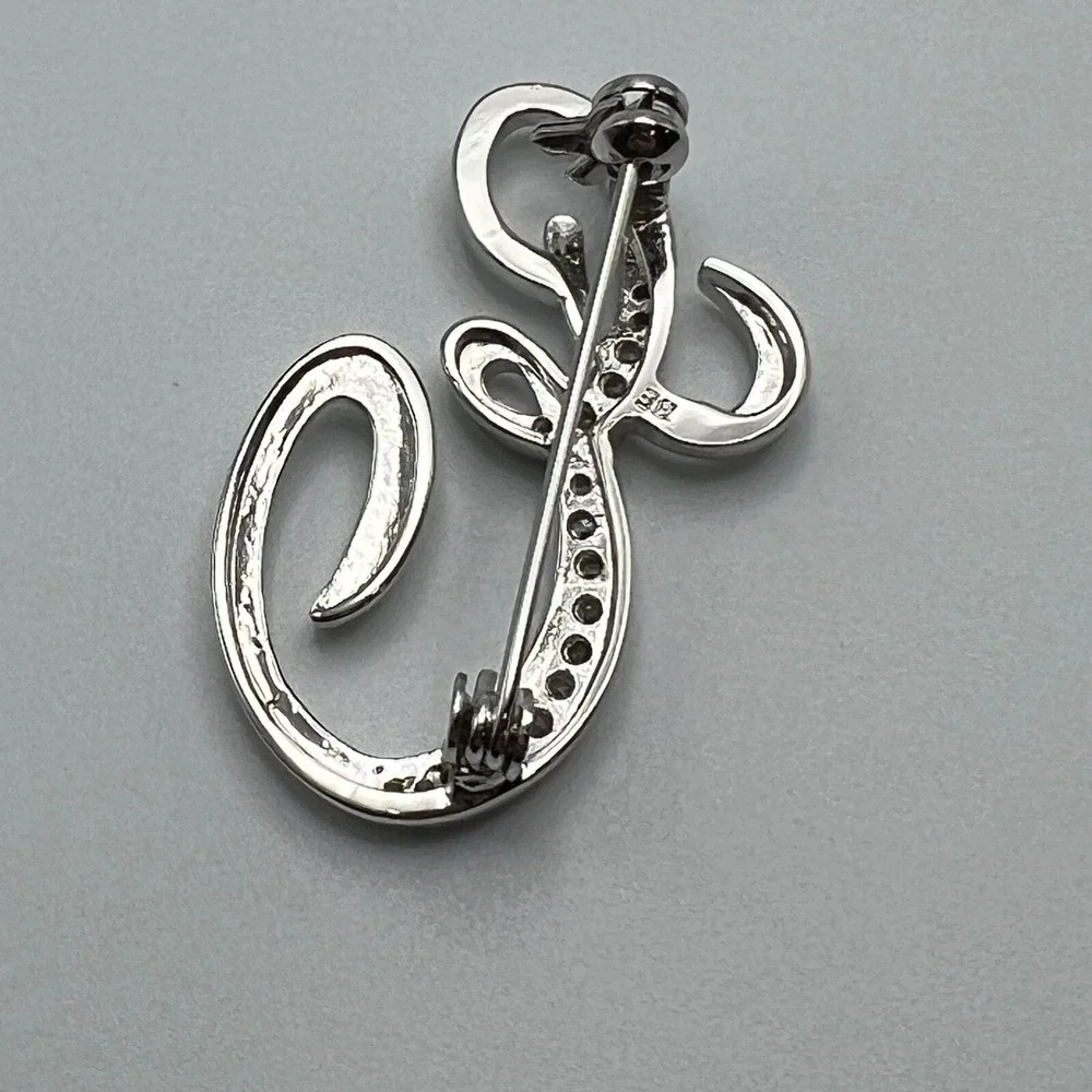 Berricle Initial E Brooch Silver Tone with CZ Accent Pin
